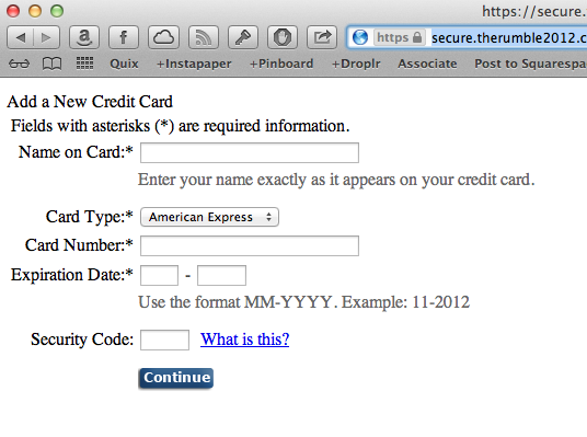 Prompt for credit card information