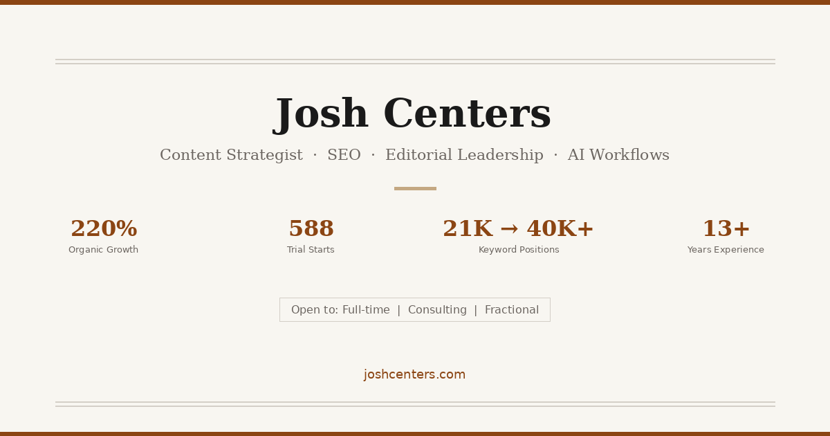 Josh Centers | Content Strategist & SEO